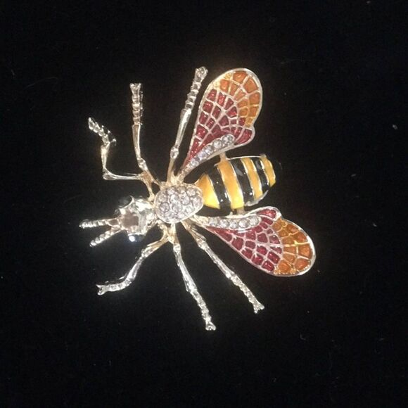 Enameled & Rhinestone Bee Brooch - Picture 1 of 3